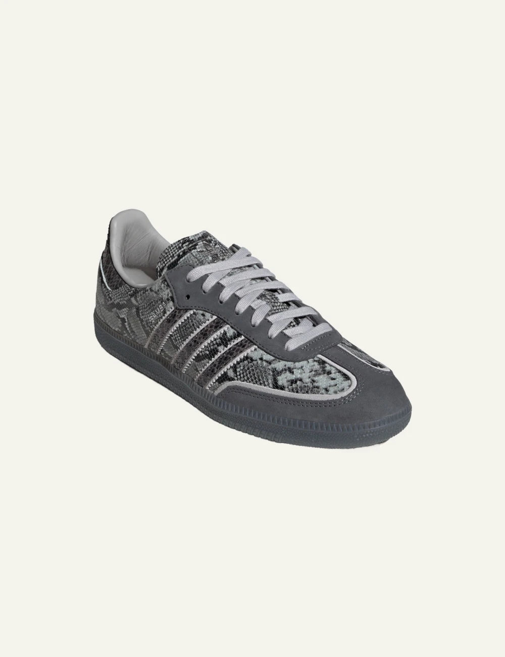 Adidas Originals Samba OG women's grey snakeskin leather sneakers front angle view