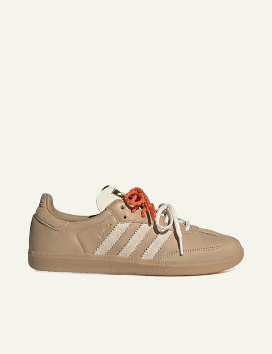 Women's adidas Originals Samba OG sneakers in beige leather with cream stripes and gum rubber sole