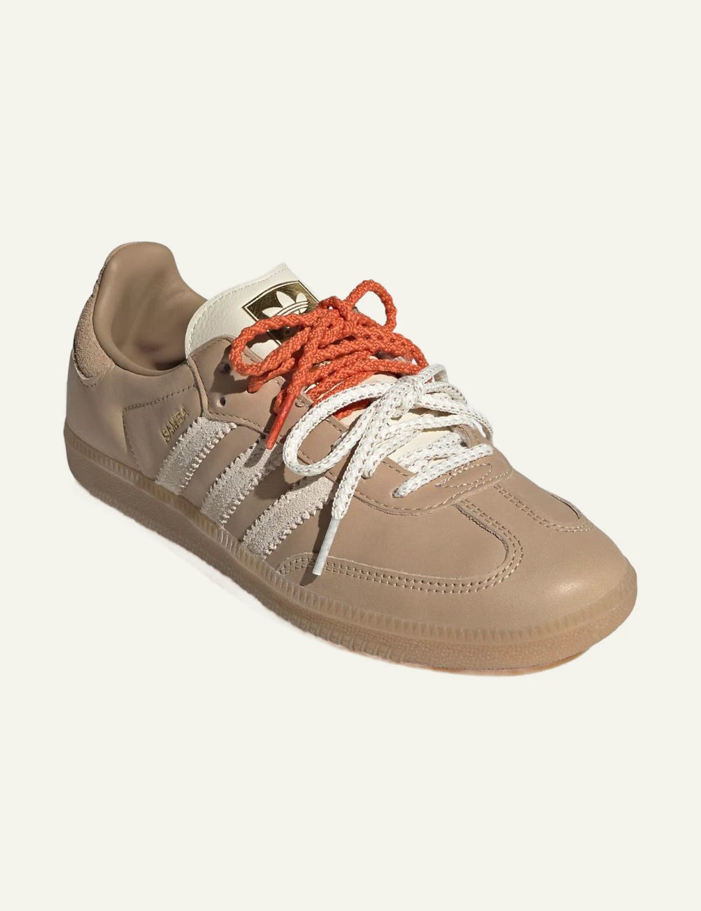 Women's adidas Originals Samba OG sneakers in beige leather with cream stripes and gum rubber sole front
