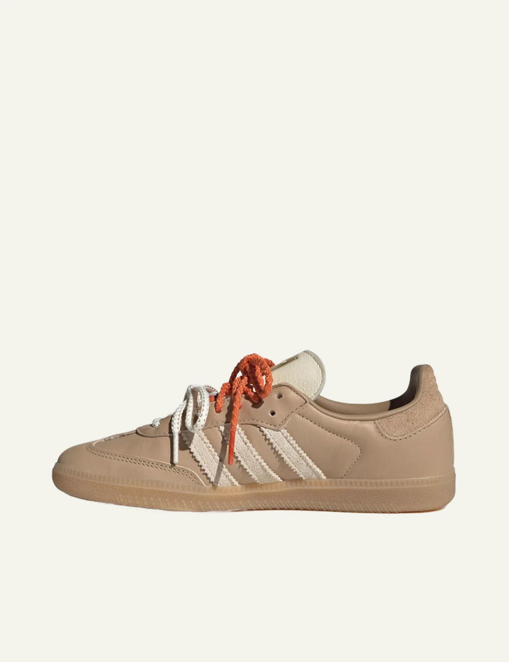 Women's adidas Originals Samba OG sneakers in beige leather with cream stripes and gum rubber sole profile