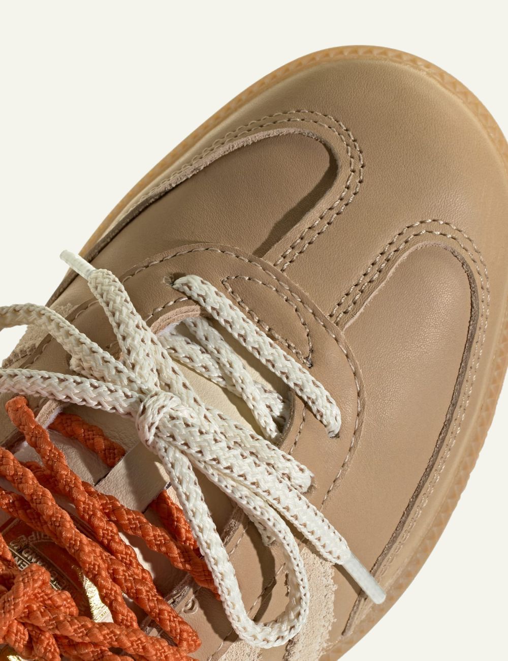 Women's adidas Originals Samba OG sneakers in beige leather with cream stripes and gum rubber sole angled