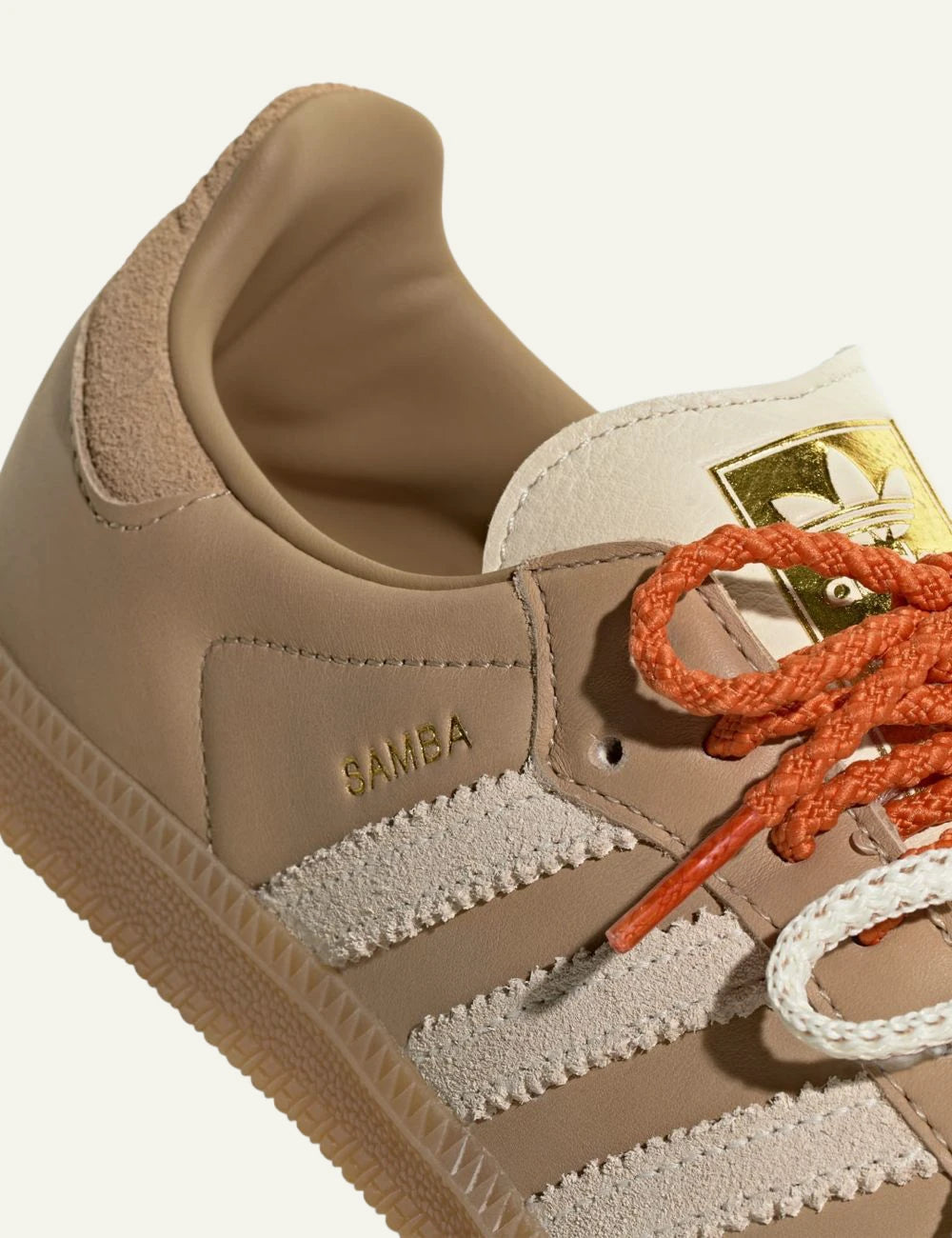 Women's adidas Originals Samba OG sneakers in beige leather with cream stripes and gum rubber sole back