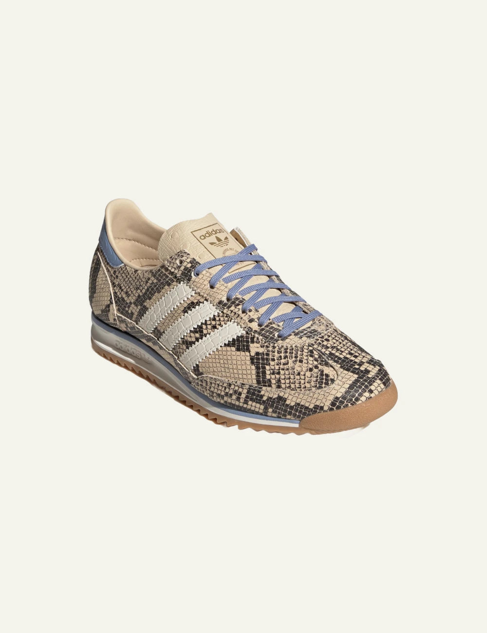 Adidas Originals SL 72 OG women's beige snakeskin leather sneakers front angle view