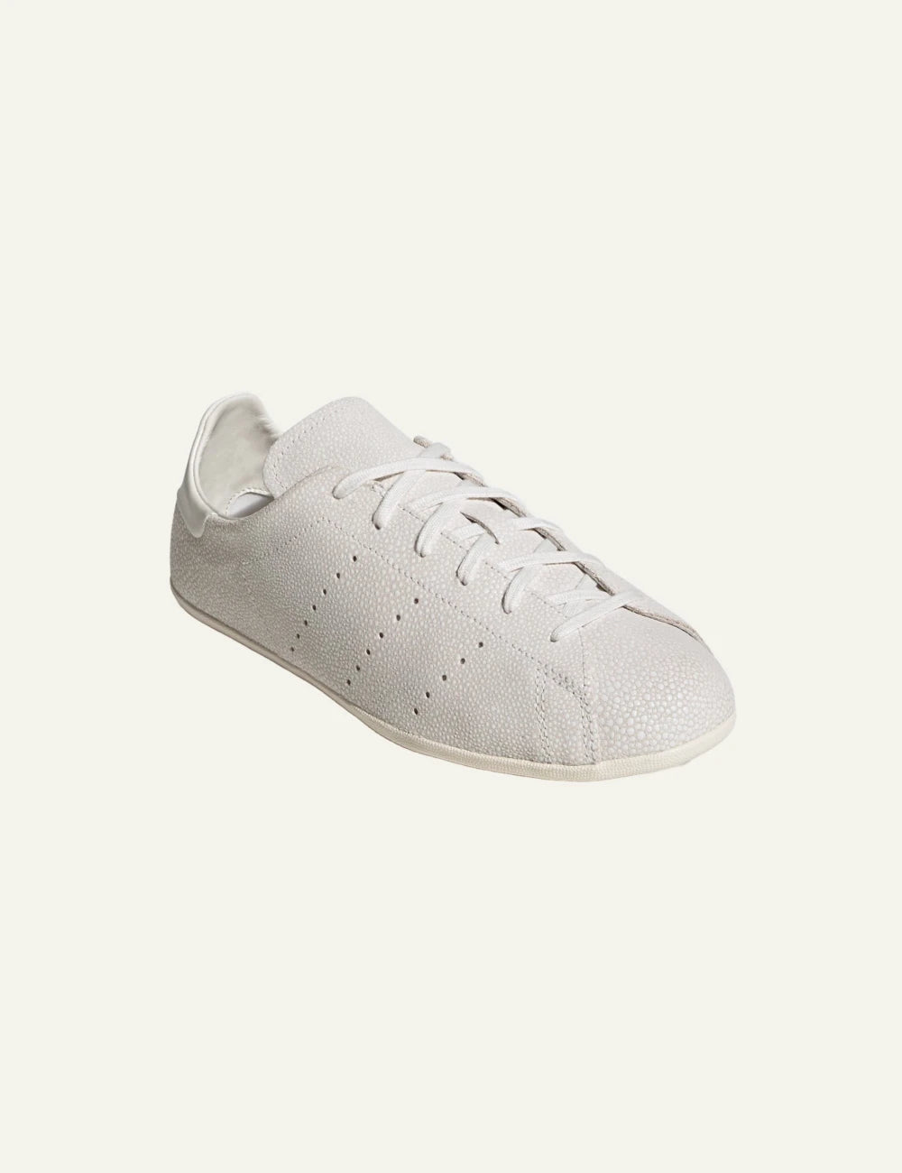 Adidas Originals Stan Smith Lo Pro women's white textured leather sneakers front angle view