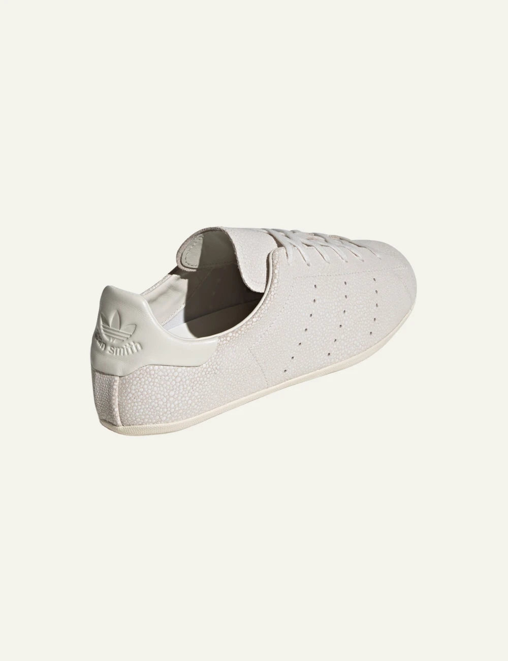 Adidas Originals Stan Smith Lo Pro women's white textured leather sneakers back angle view