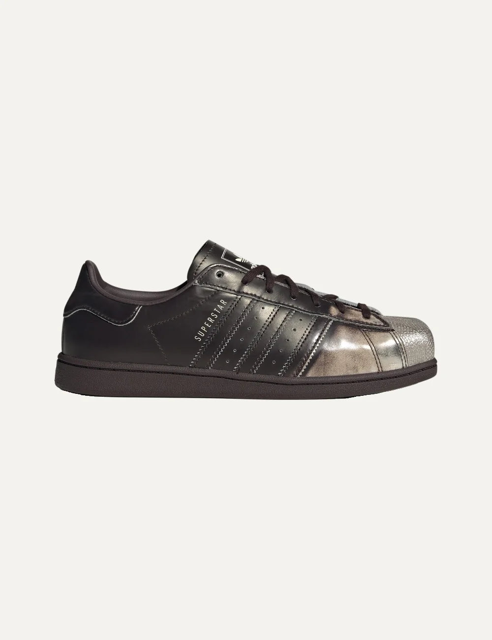 adidas Originals women Superstar SQ Aurora Coffee leather sneakers with Silver Metallic shell toe and 3-Stripes