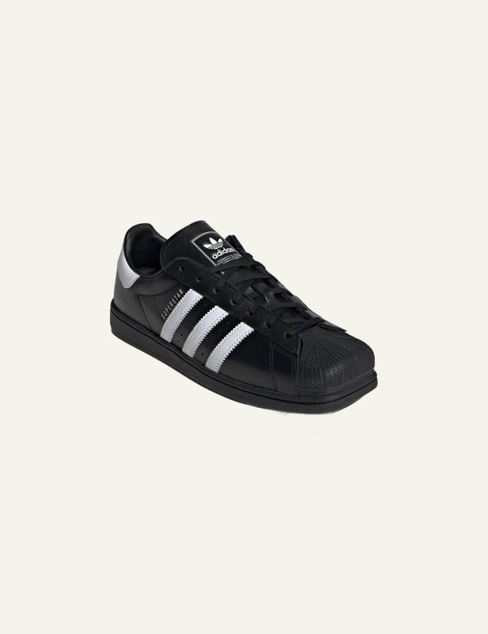  Adidas Originals Women’s Black Leather Superstar Sneakers angled