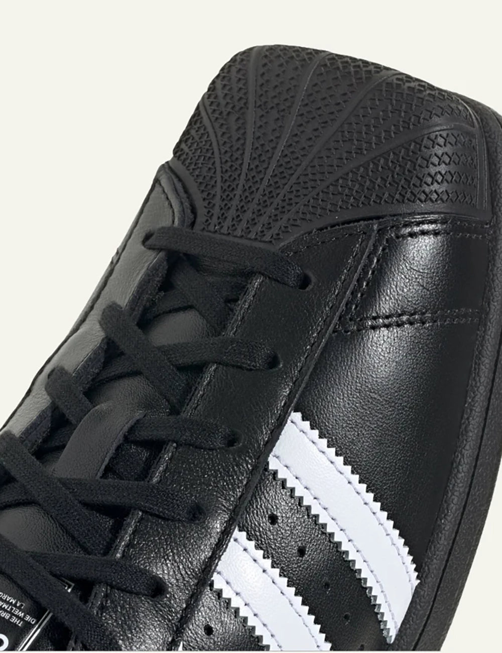 Adidas Originals Women’s Black Leather Superstar Sneakers detail