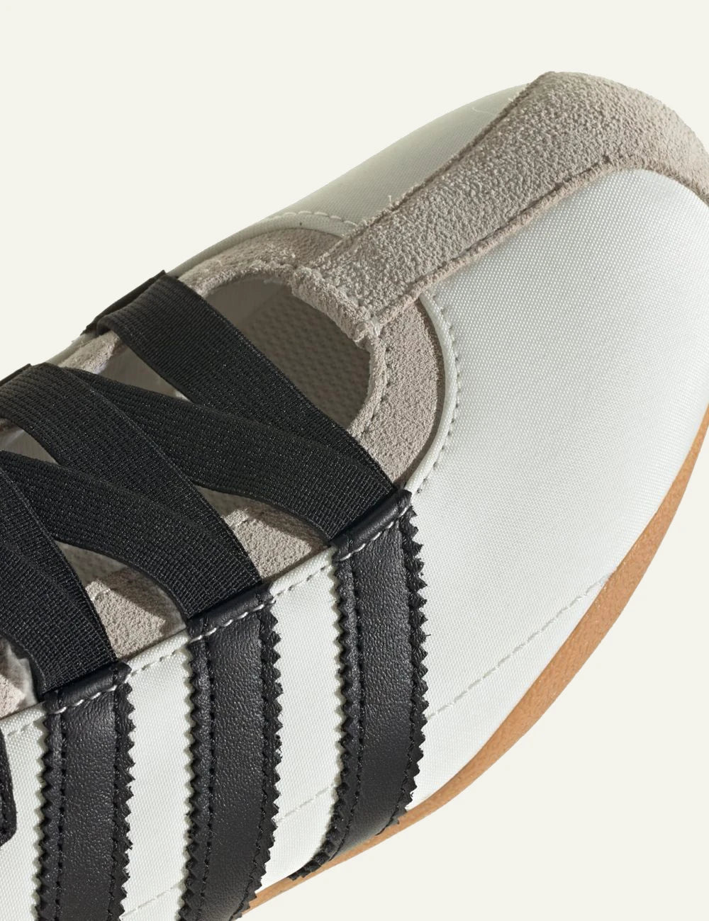 Women's Adidas Originals Tokyo Mary Jane ballet flats in off white and black with gum sole angled