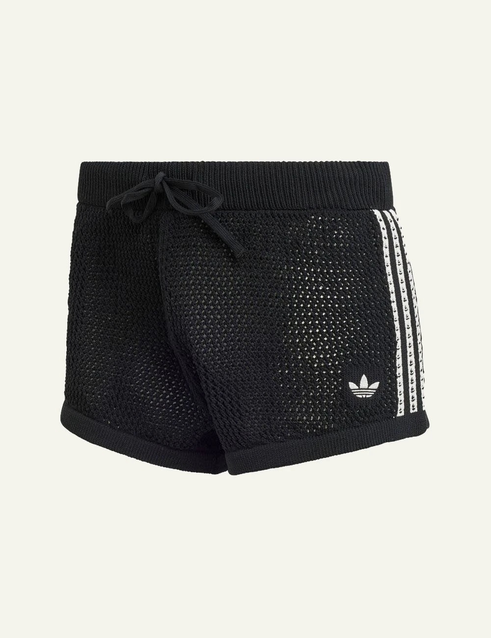 Adidas knitted shorts black women waist front flat view