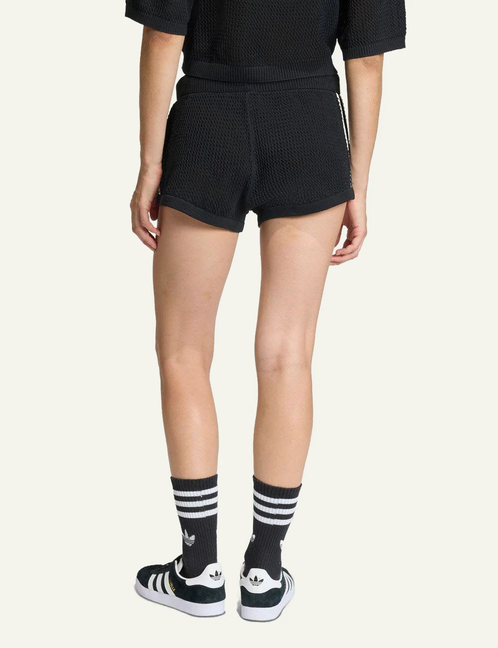 Adidas knitted shorts black women waist back view