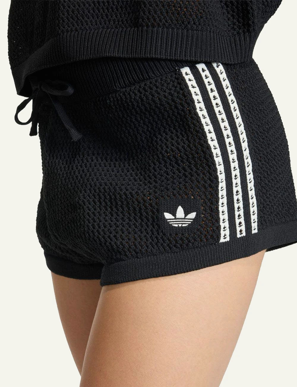 Adidas knitted shorts black women waist side view