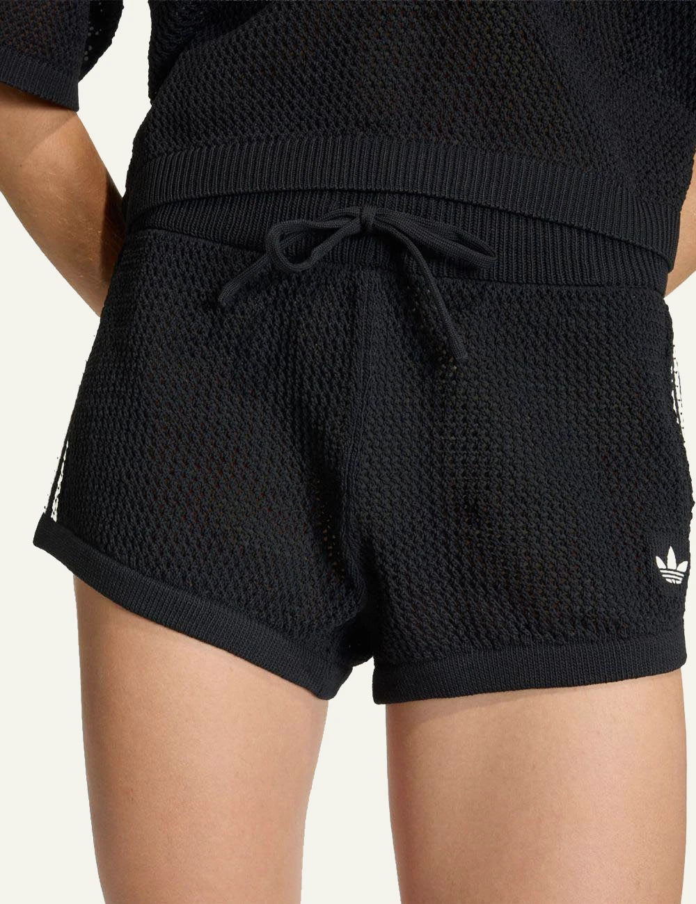 Adidas knitted shorts black women waist front view