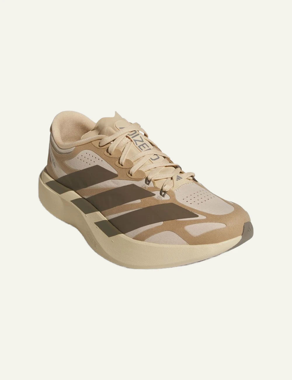 Women's adidas Originals Adizero EVO SL EXO beige running sneakers with LIGHTSTRIKE PRO midsole front