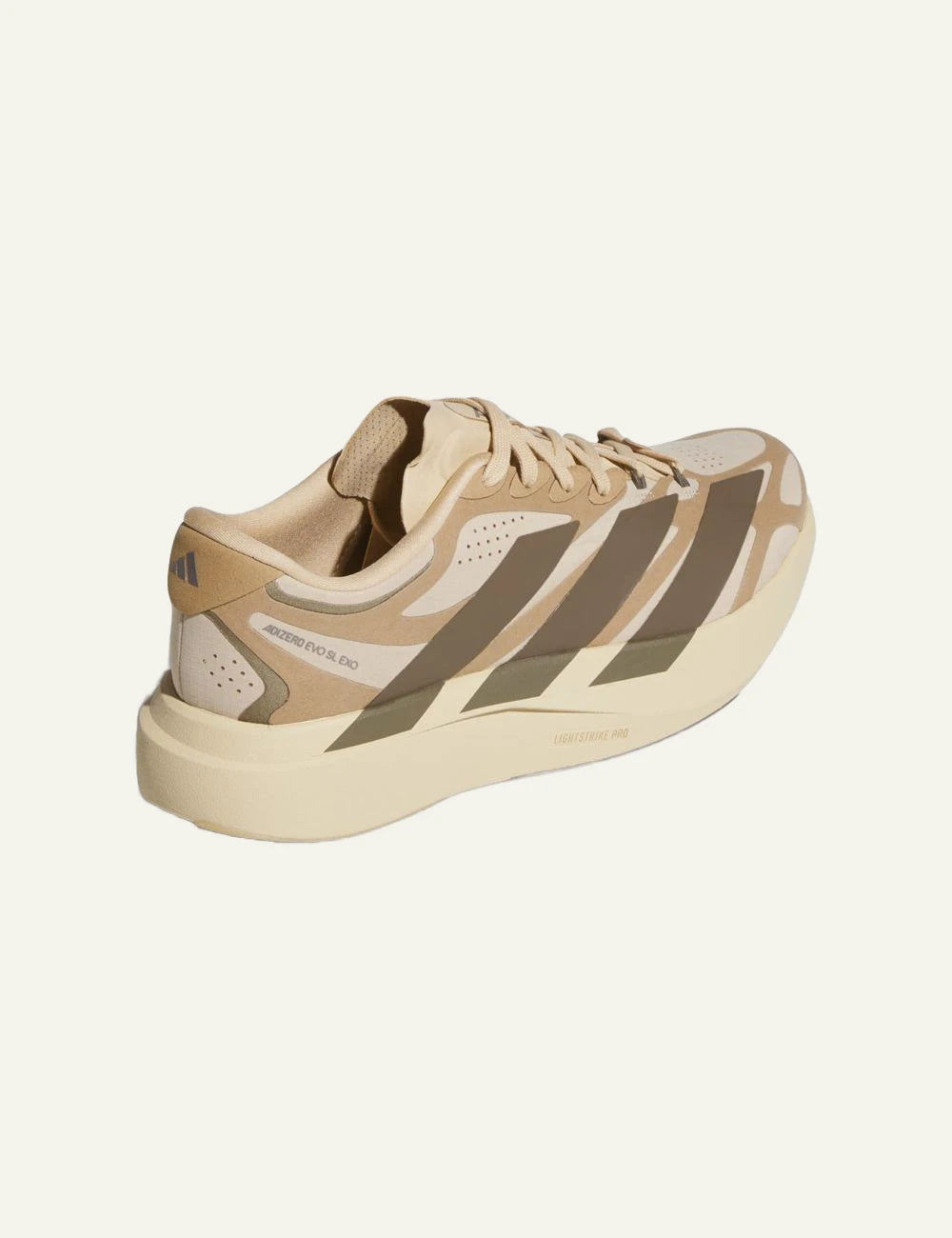 Women's adidas Originals Adizero EVO SL EXO beige running sneakers with LIGHTSTRIKE PRO midsole back