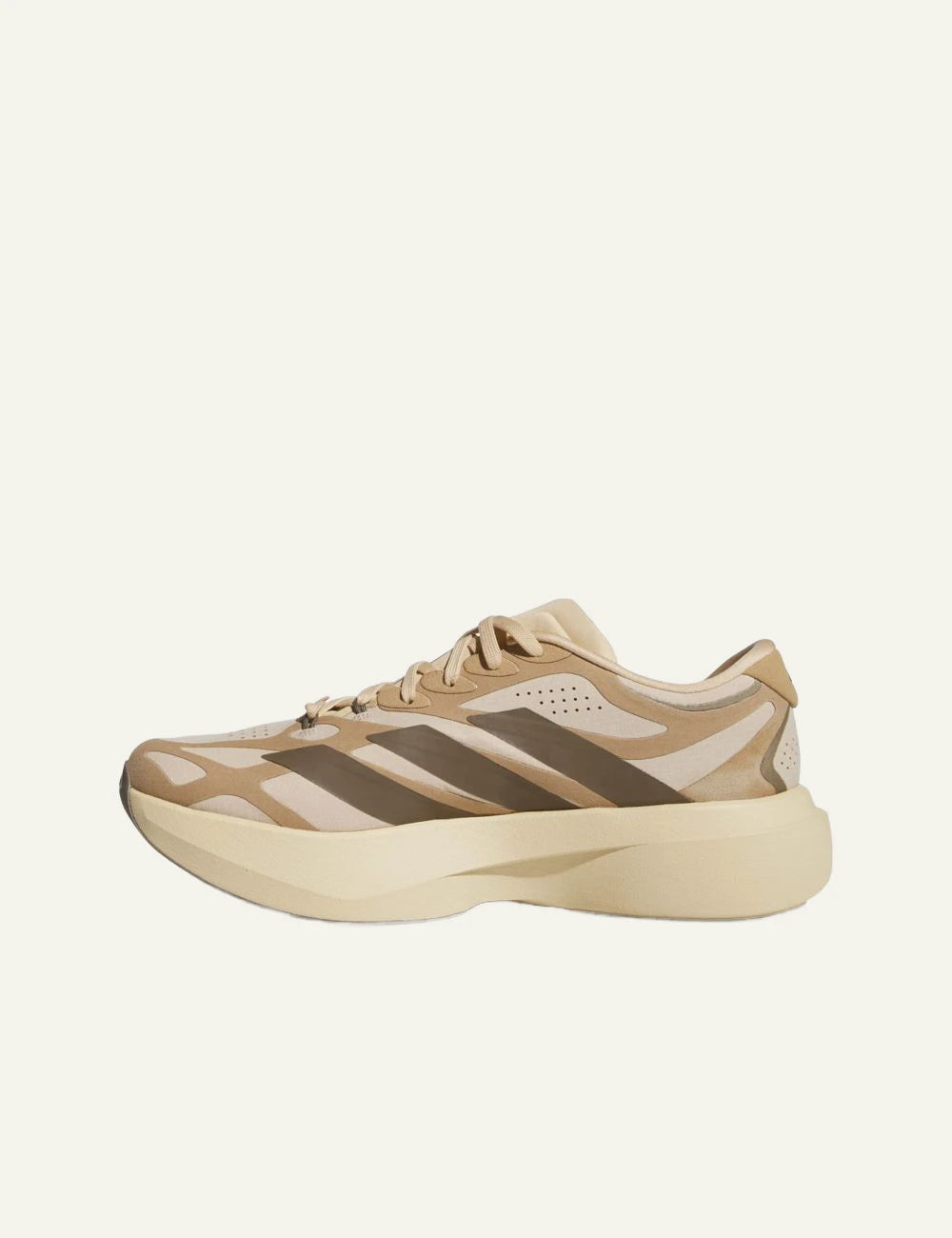 Women's adidas Originals Adizero EVO SL EXO beige running sneakers with LIGHTSTRIKE PRO midsole profile