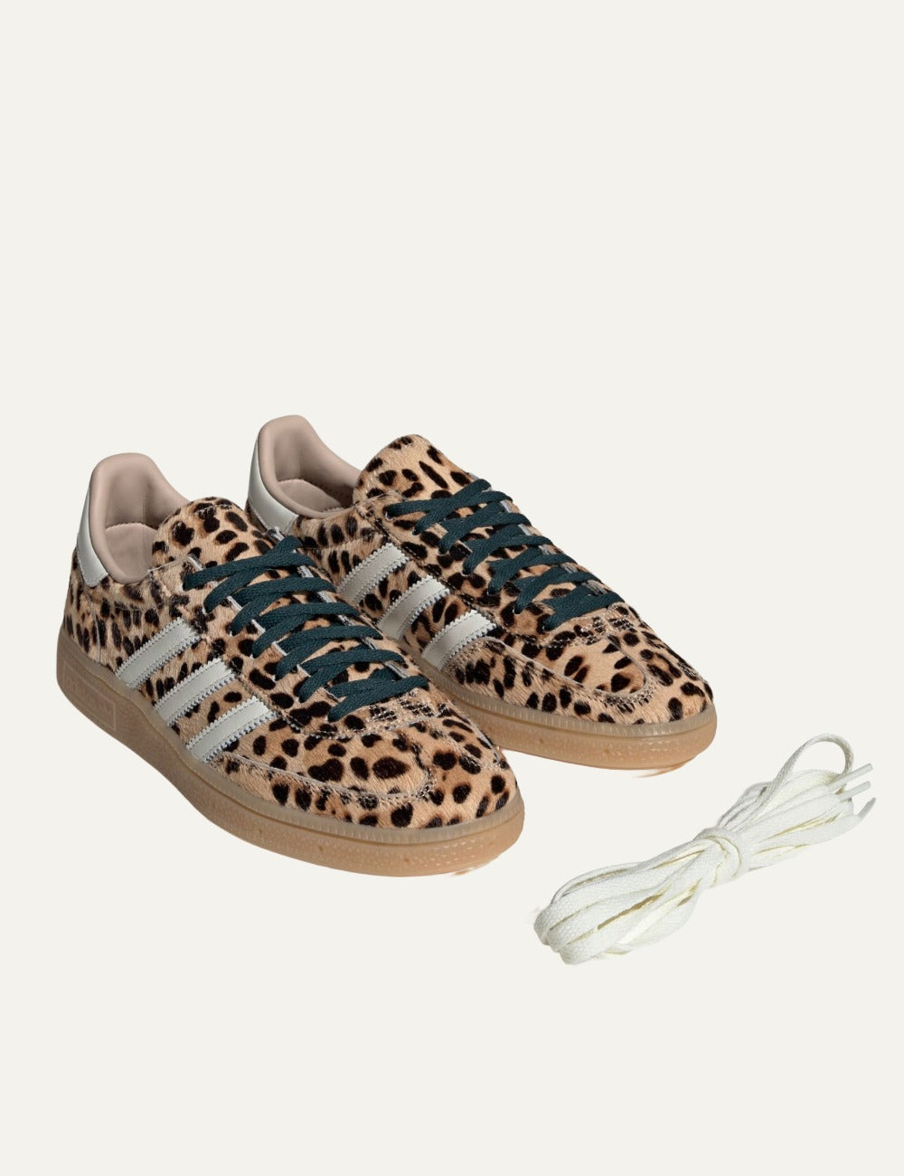 Adidas Handball Spezial leopard print sneakers beige angled view
