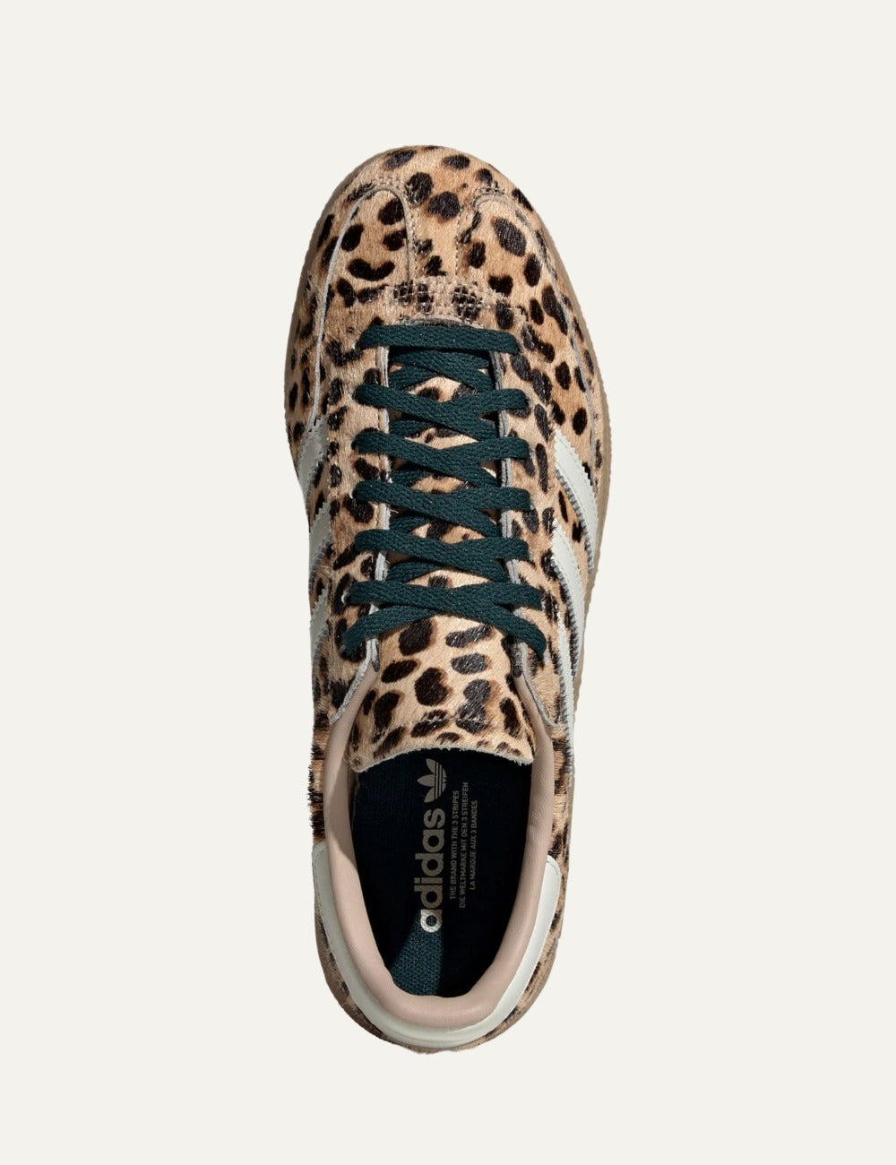 Adidas Handball Spezial leopard print sneakers beige top view