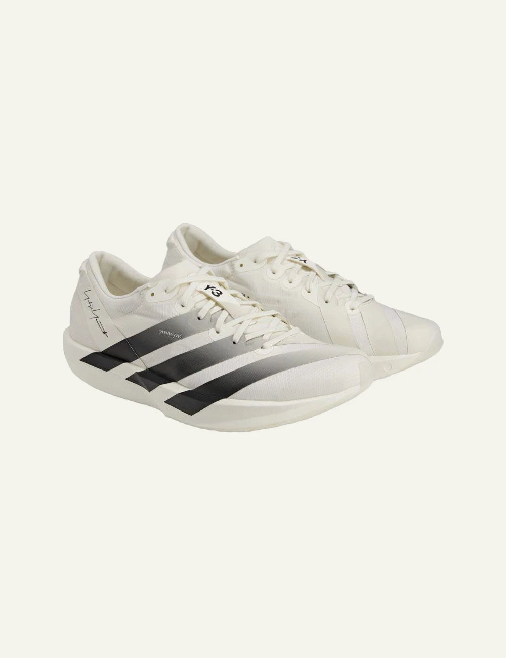 Y-3 Adios 9 sneaker off white me off white stripes angled view