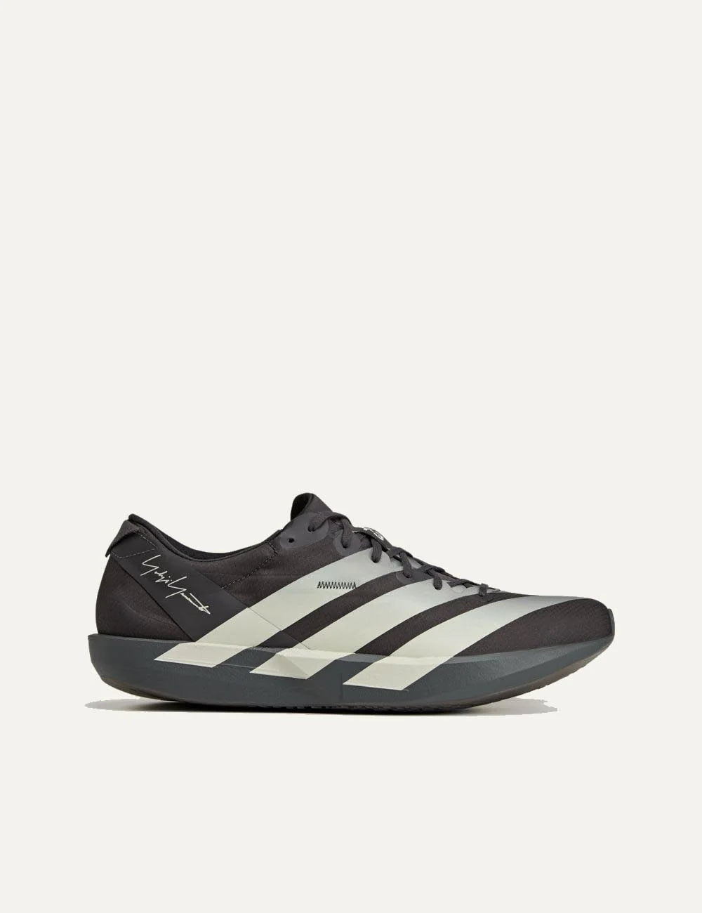 Y-3 Adios 9 sneaker black me off white stripes side view