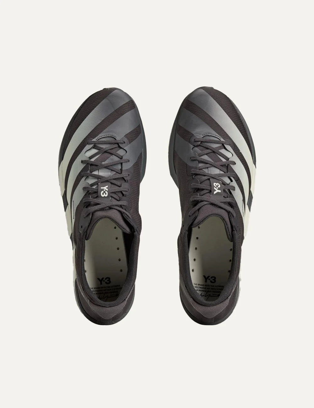 Y-3 Adios 9 sneaker black me off white stripes top view