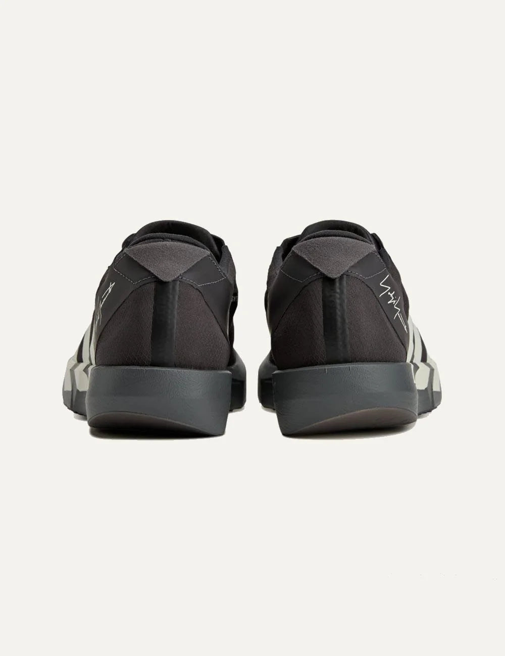 Y-3 Adios 9 sneaker black me off white stripes back view