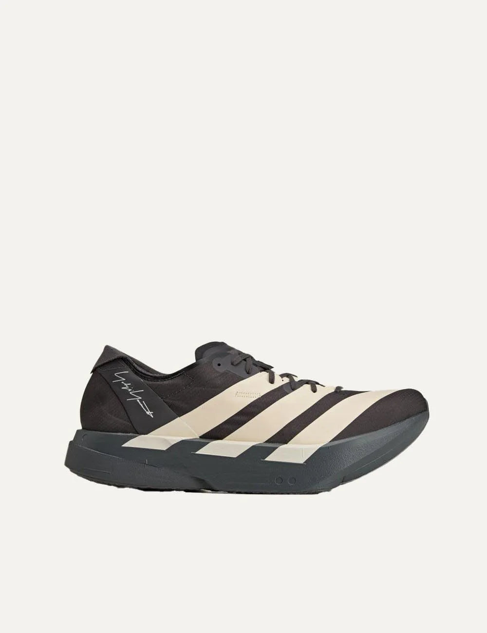 Y-3 Adios Pro 4 sneaker black me off white stripes side view