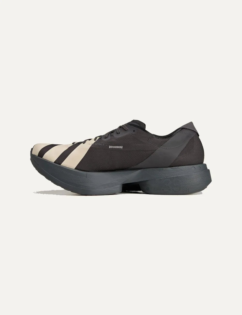 Y-3 Adios Pro 4 sneaker black me off white stripes sidep profile view