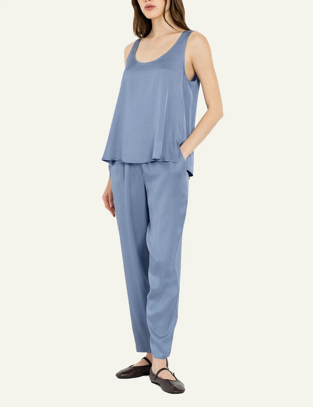 Philosophy women's light blue satin ECOVERO tank top full look