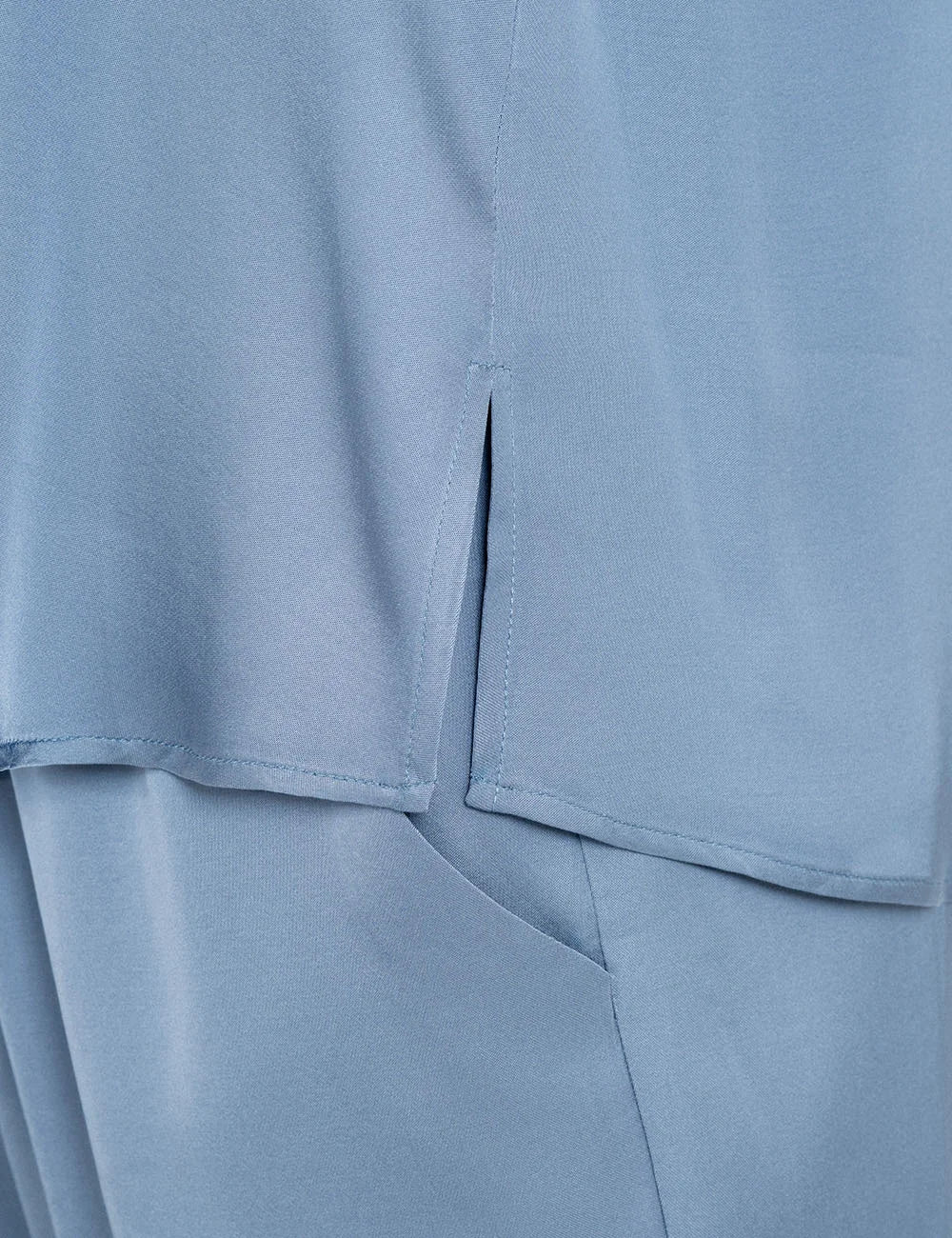 Philosophy women's light blue satin ECOVERO tank top details close up