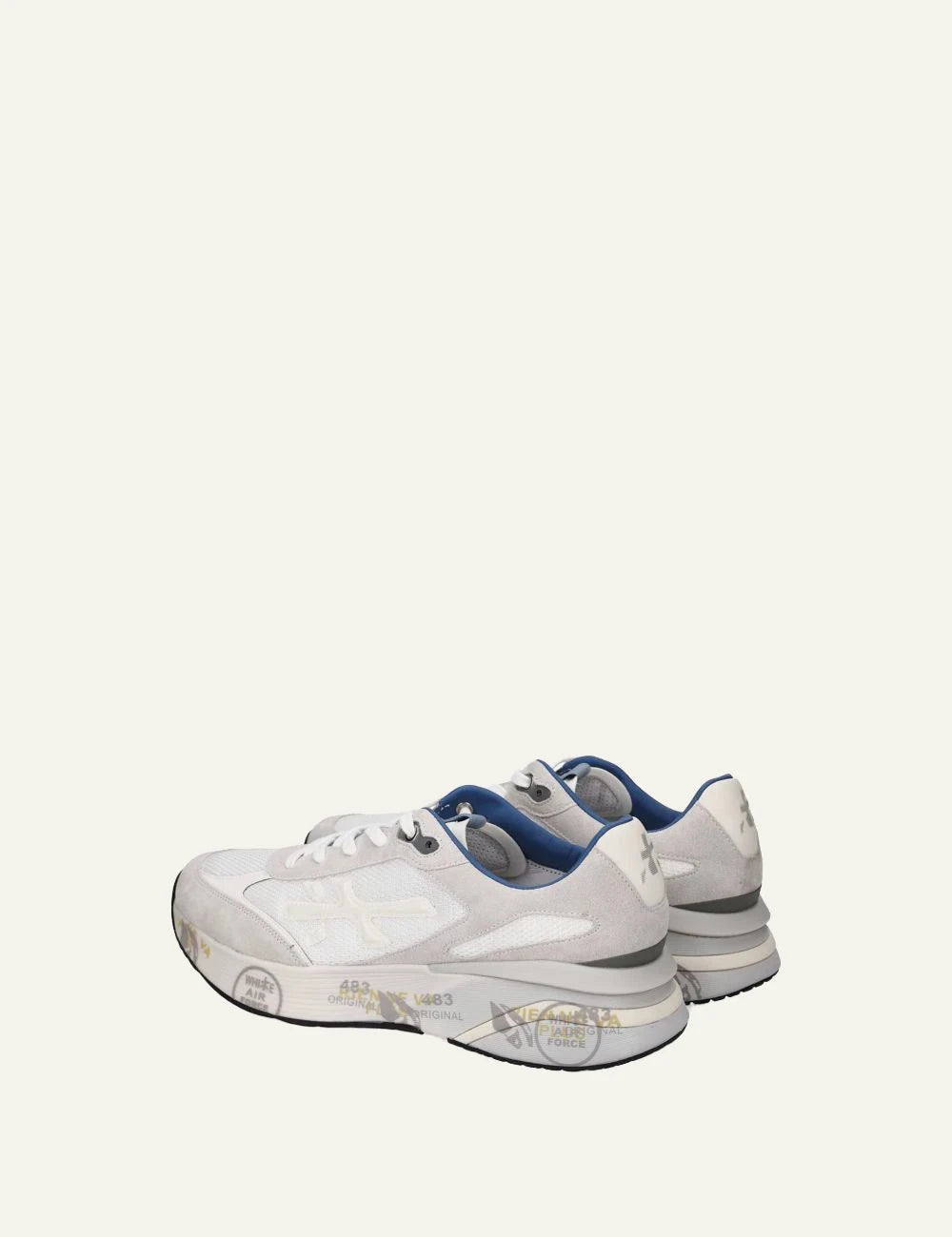 Premiata 483 sneakers white blue side view clean sole back