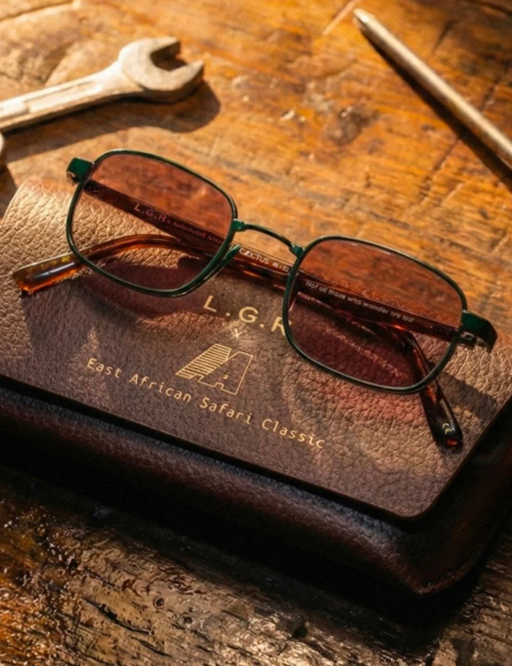 LGR Cactus sunglasses green havana frame vinaccio lenses top view