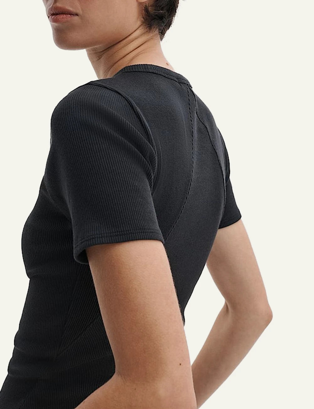 rag & bone rib cotton t shirt black slim fit women back view
