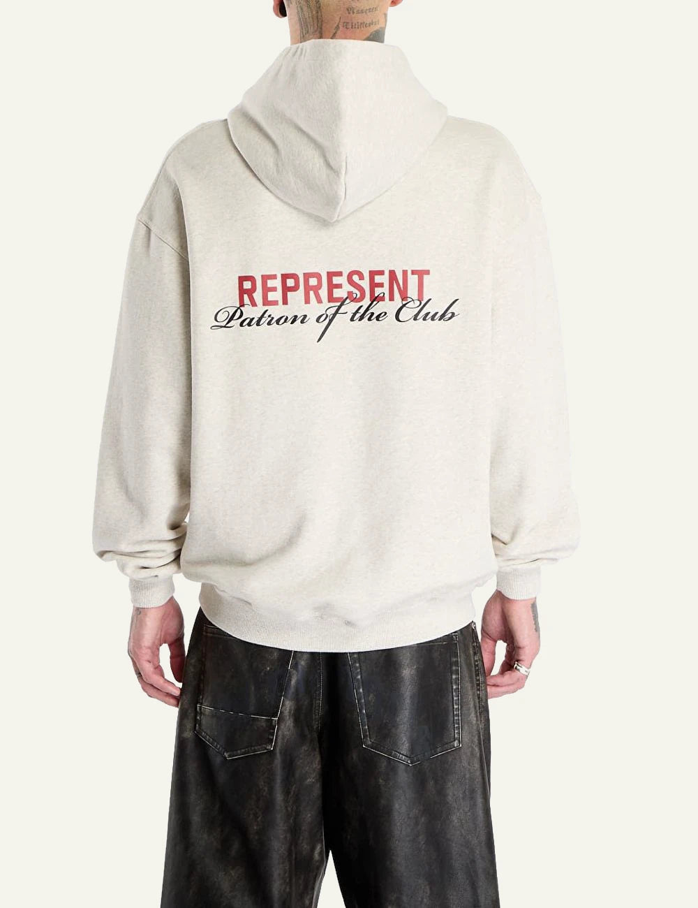 Represent Patron Club Hoodie Beige back logo print