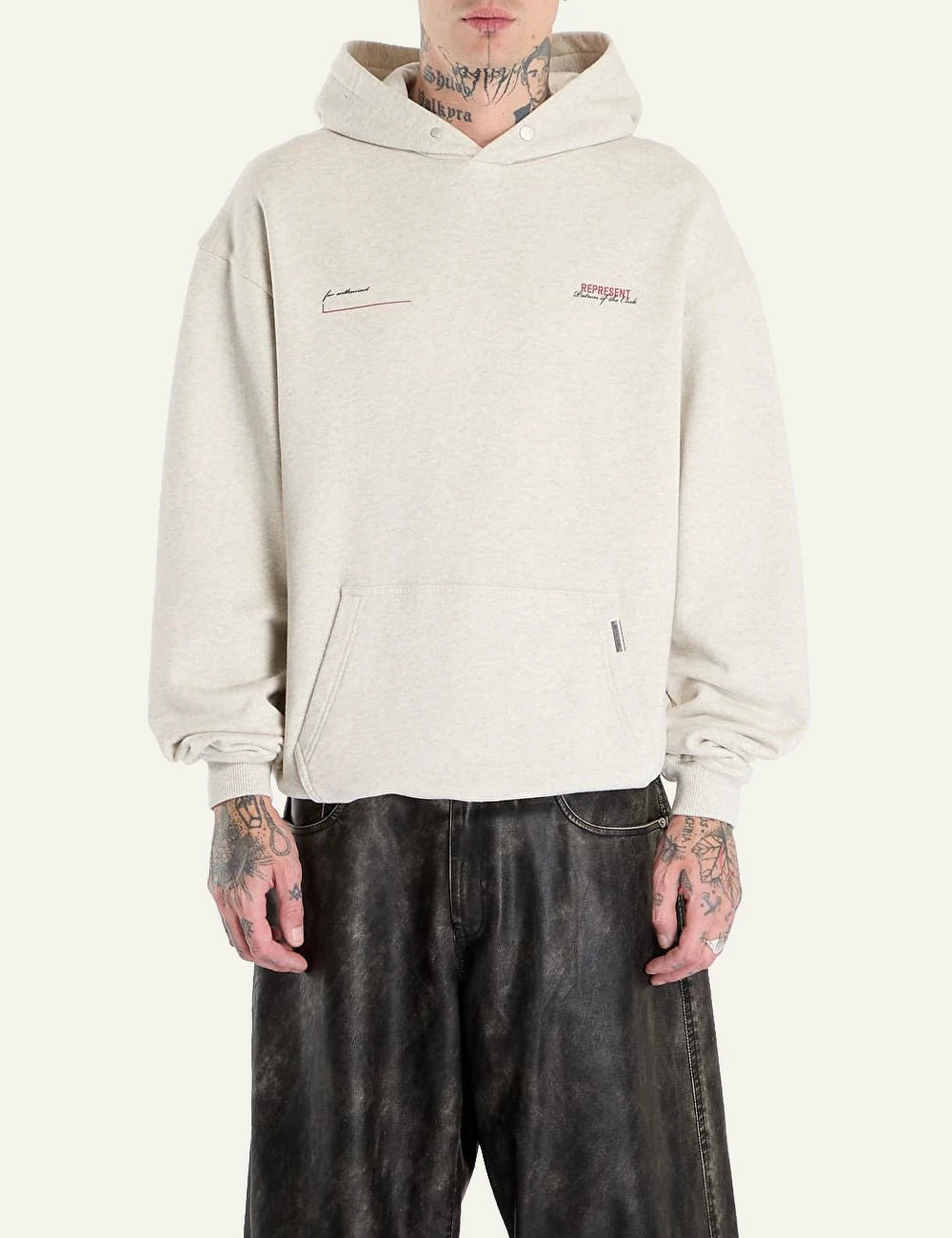 Represent Patron Club Hoodie Beige front view