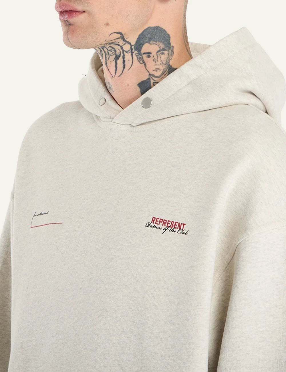 Represent Patron Club Hoodie Beige side detail