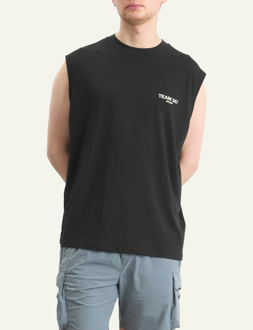 Represent Team 247 Sleeveless Top Black front view worn on model