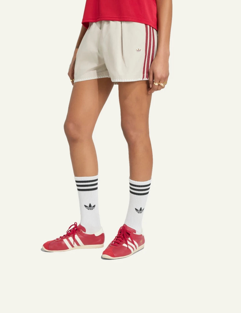 Adidas Originals Resort women's beige cotton twill shorts front view