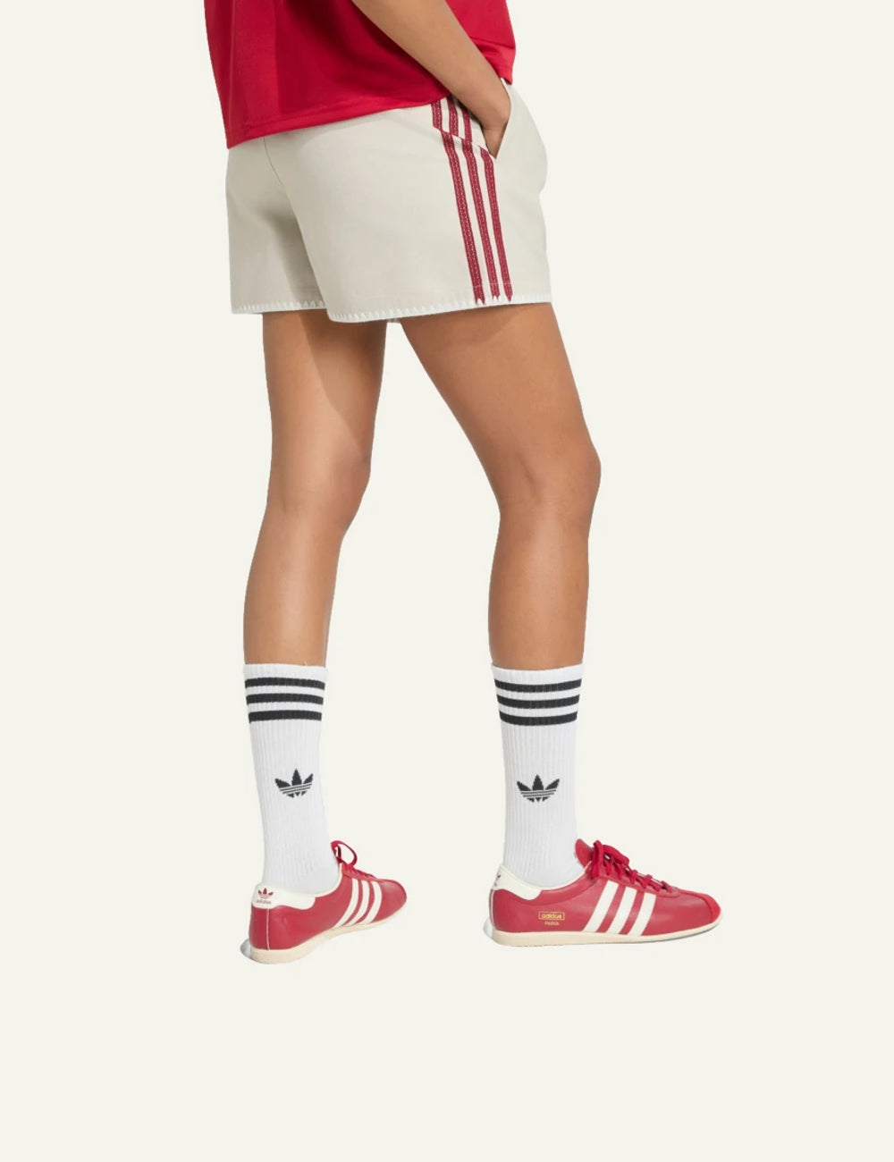 Adidas Originals Resort women's beige cotton twill shorts back back view