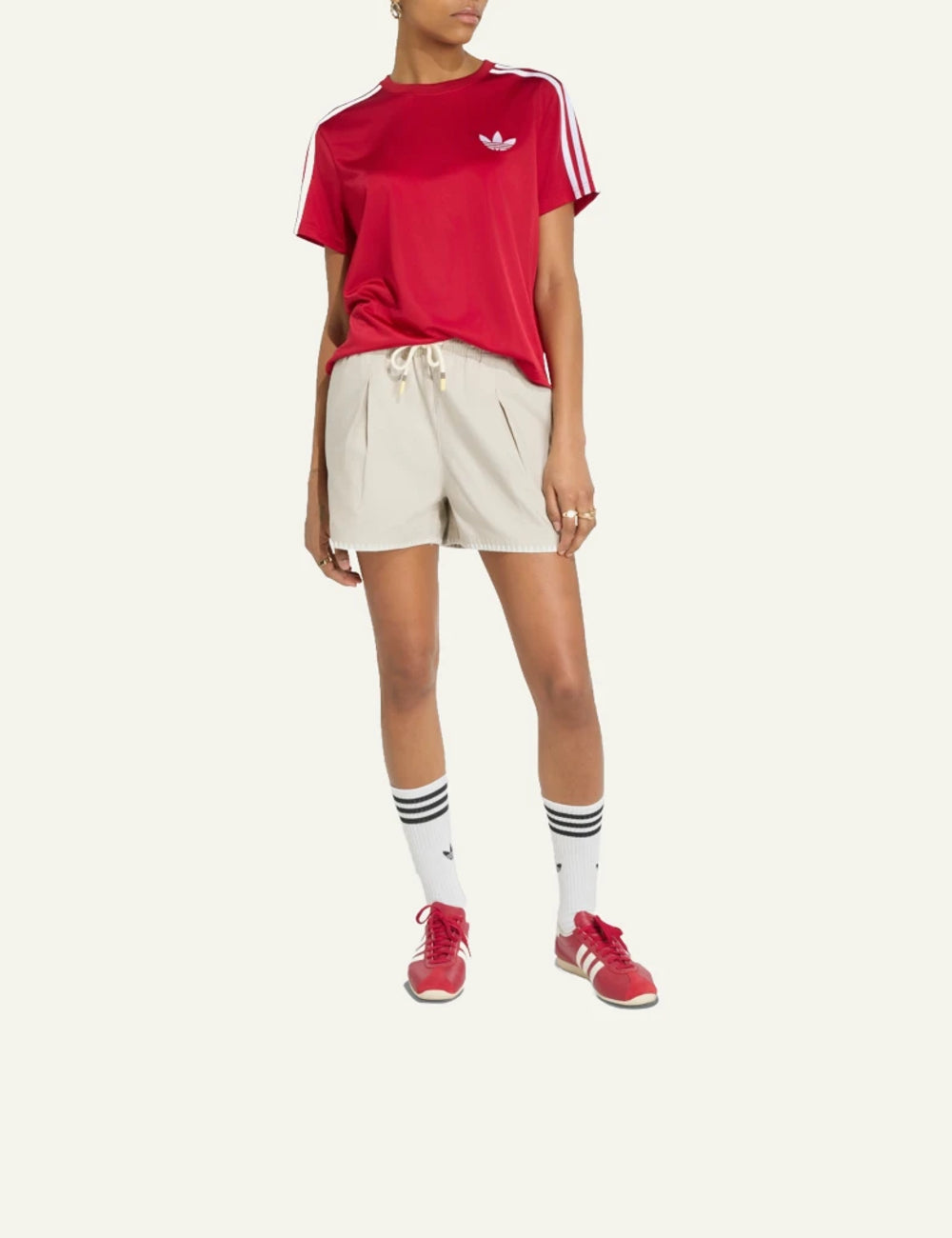 Adidas Originals Resort women's beige cotton twill shorts full look