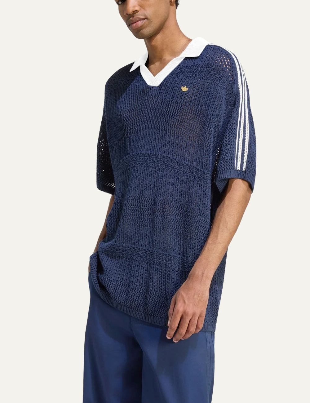 Adidas Originals Women’s Navy Open-Knit Polo Shirt full body