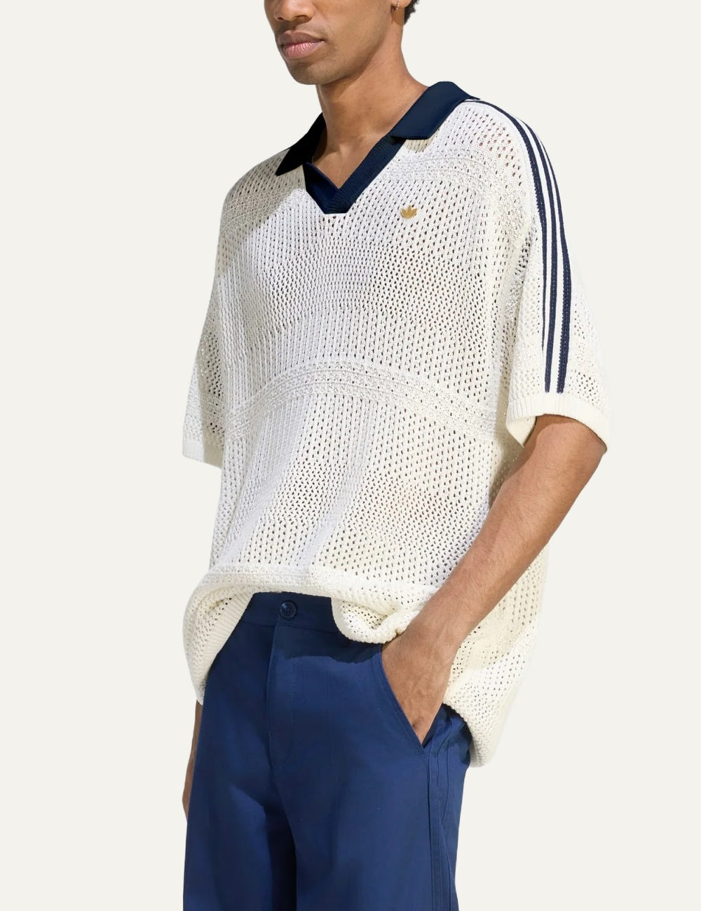 Adidas Originals Women’s Off-White Open-Knit Polo Shirt side