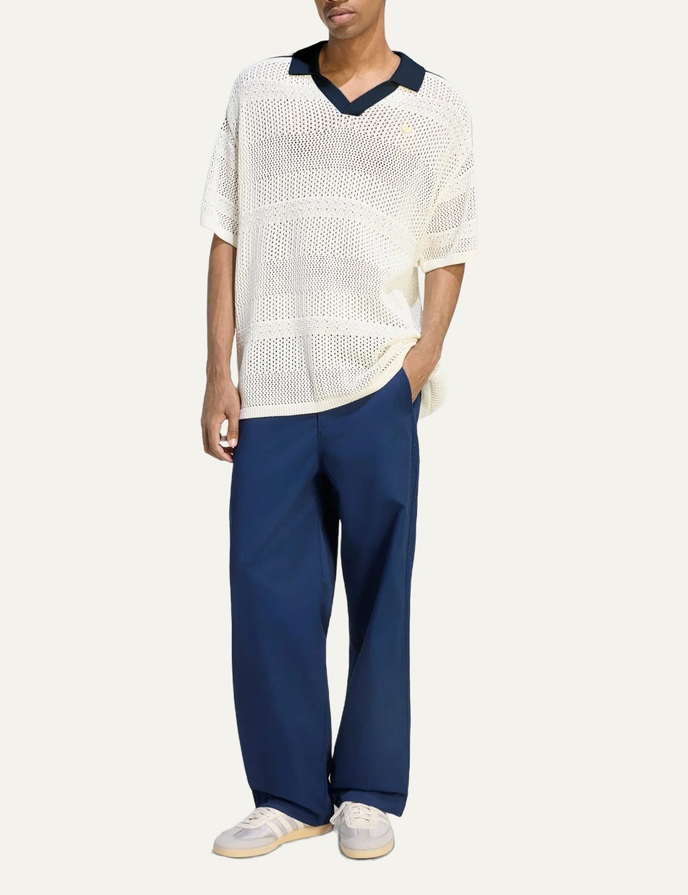 Adidas Originals Women’s Off-White Open-Knit Polo Shirt full body