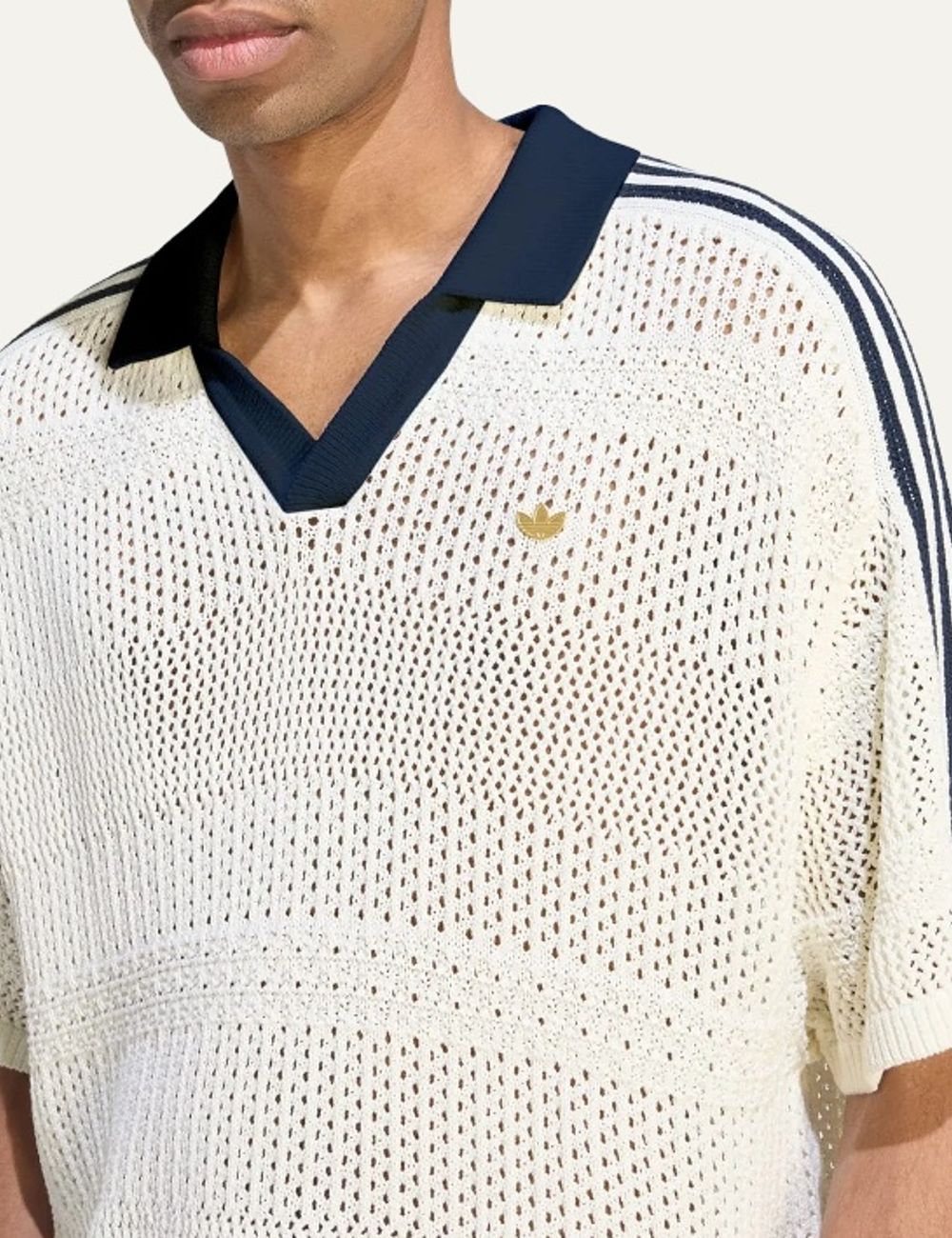 Adidas Originals Women’s Off-White Open-Knit Polo Shirt detail