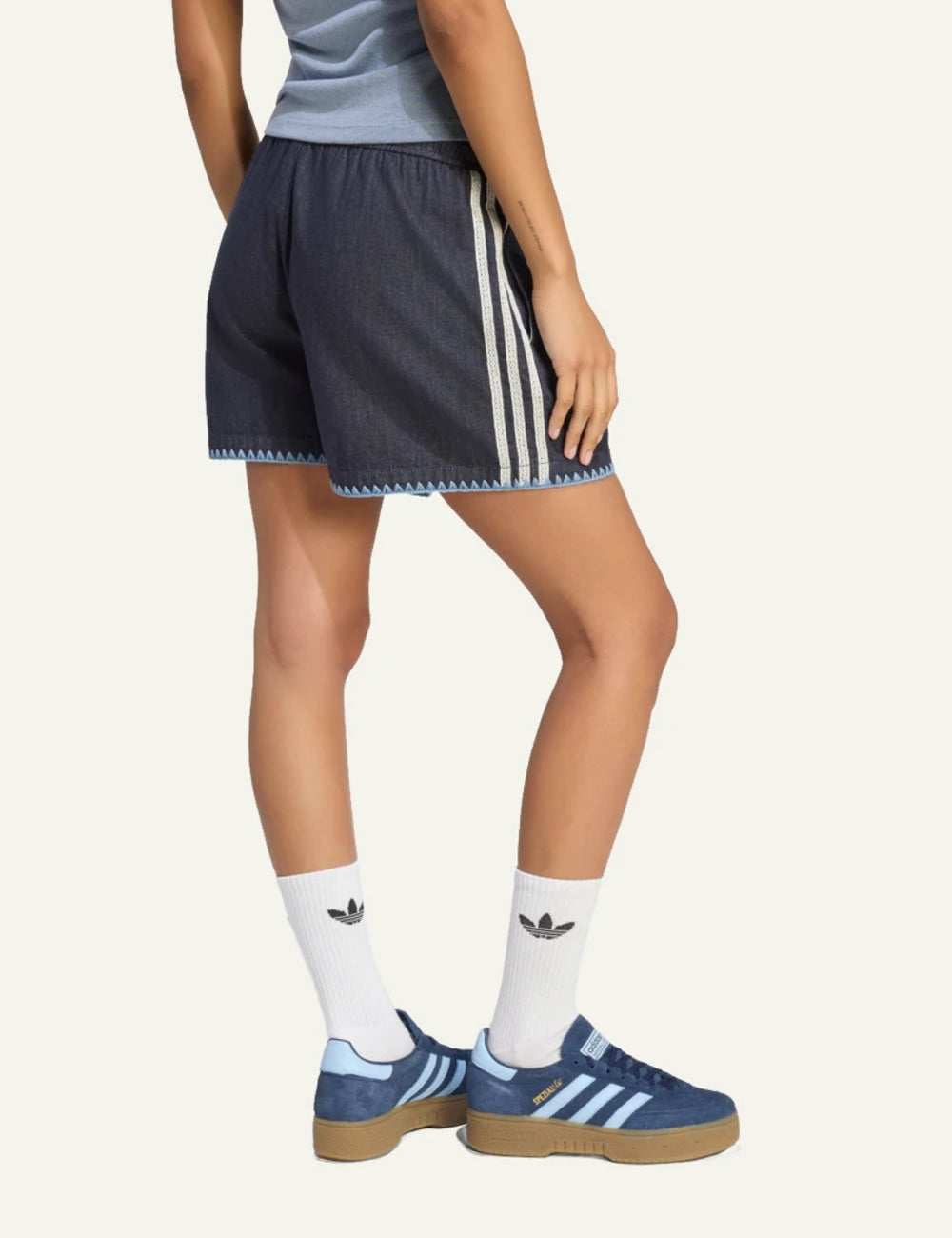 adidas indigo denim women’s shorts back view