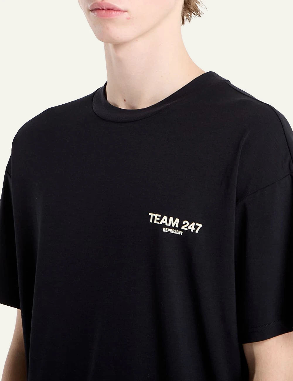 Represent Team 247 TShirt Black close up view logo