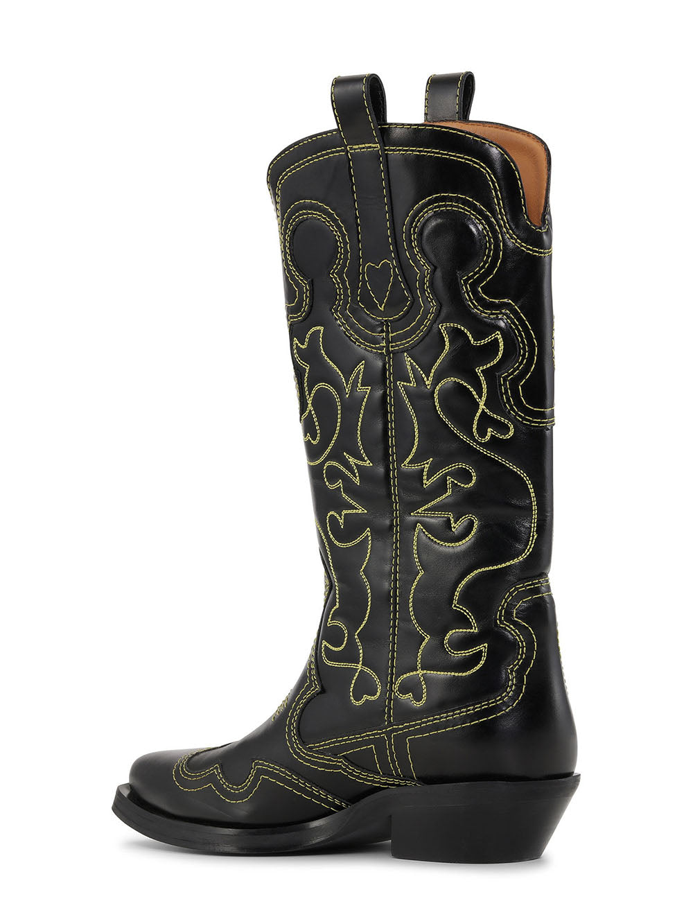 GANNI MID SHAFT EMBROIDERED WESTERN BOOT YELLOW