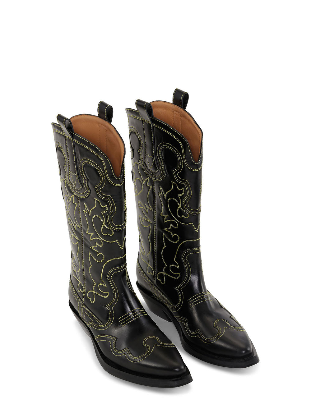 GANNI MID SHAFT EMBROIDERED WESTERN BOOT YELLOW