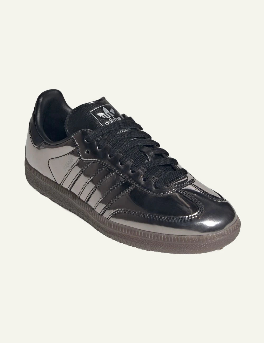 adidas Originals Samba OG Core Black metallic leather sneakers with gum rubber angled