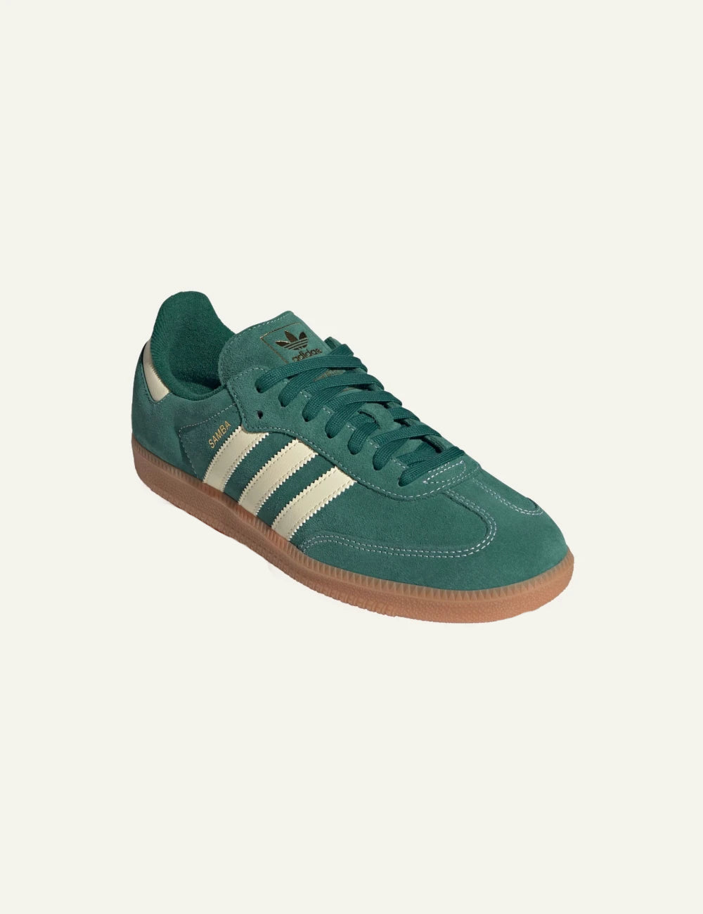 Adidas Originals Samba OG women's green suede sneakers front angle view